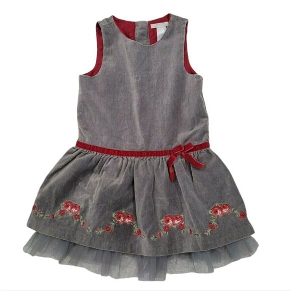 Grey velvet dress with red embroidery accents - Picture 1 of 4